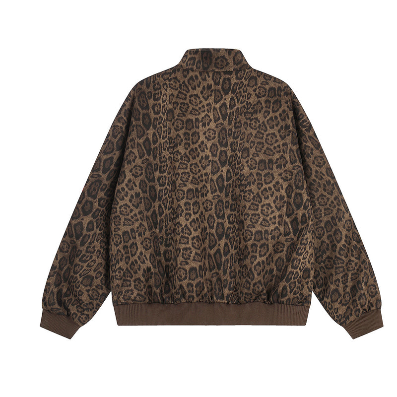 Blouson bomber zippé à imprimé léopard avec broderie 777 et col montant
