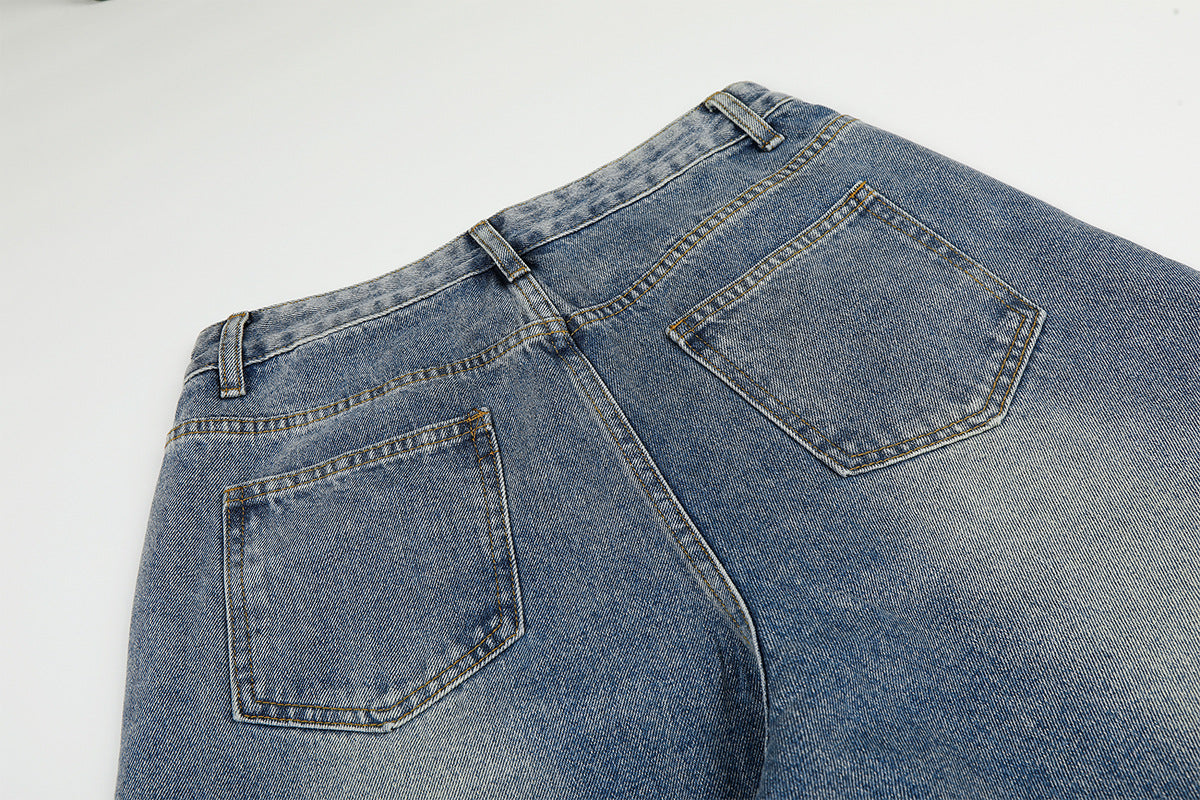 Jean baggy taille haute – Denim barrel à jambes larges avec étoiles en strass