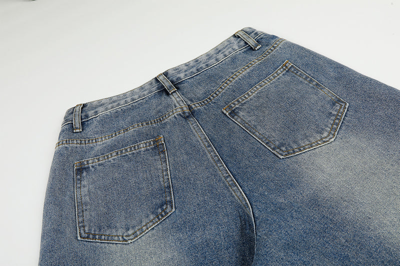 Jean baggy taille haute – Denim barrel à jambes larges avec étoiles en strass
