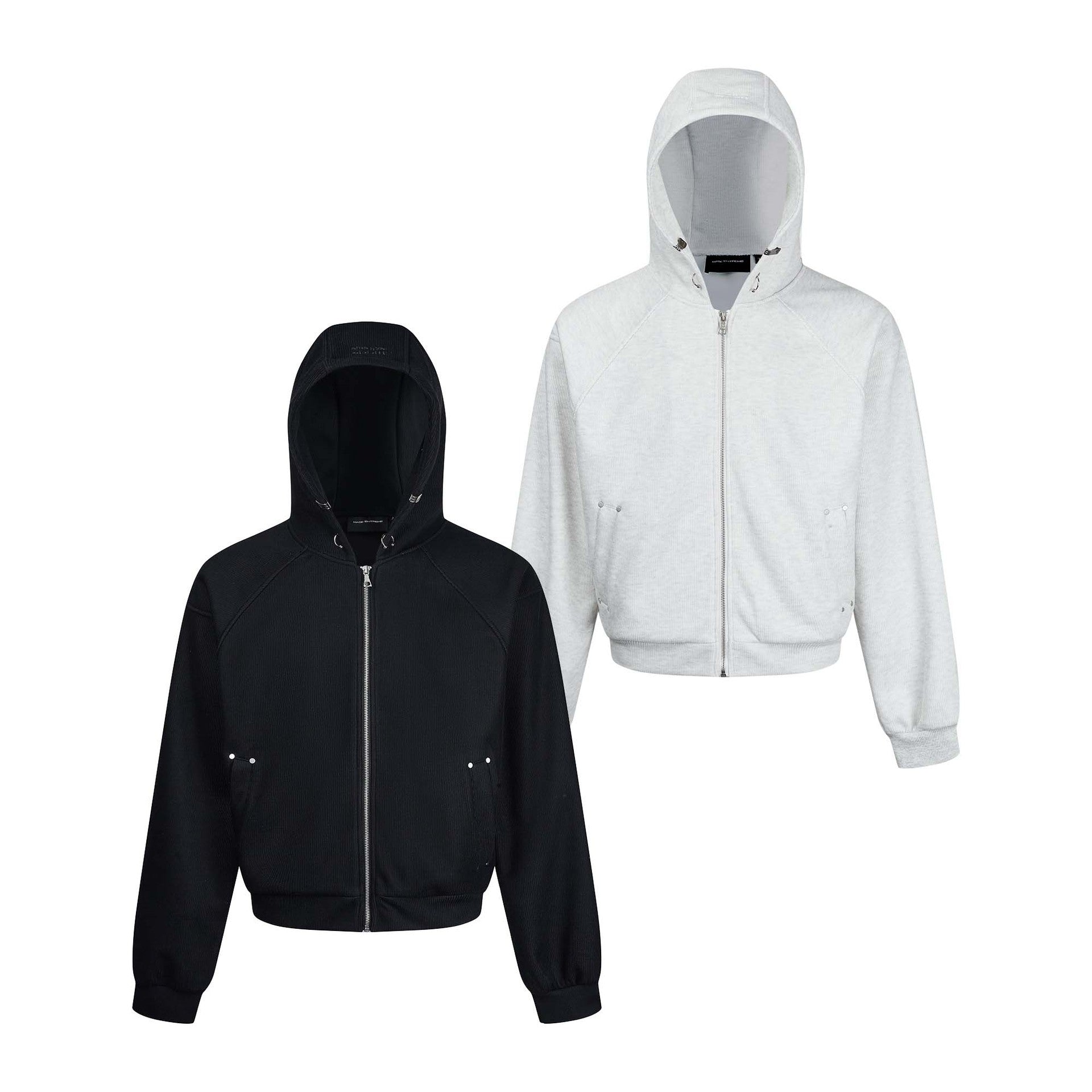 Sweat à capuche court zippé – Sweat intégralement zippé à manches raglan côtelées