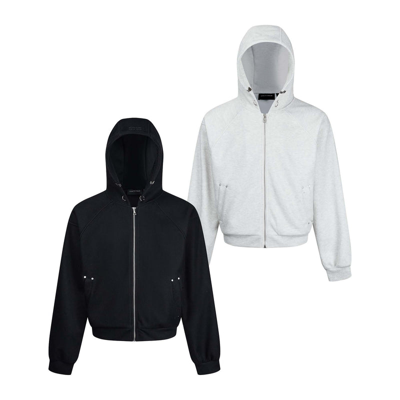 Sweat à capuche court zippé – Sweat intégralement zippé à manches raglan côtelées
