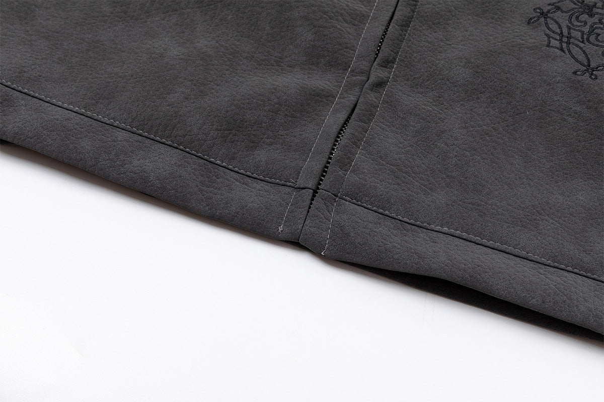Veste en cuir oversize courte à broderies gothiques – Style moto américain rétro