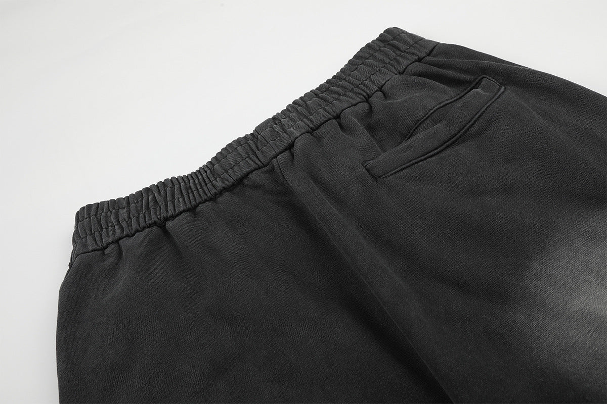 Pantalon de survêtement wide leg – Baggy streetwear américain noir délavé et brodé