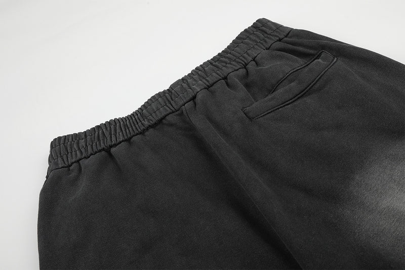Pantalon de survêtement wide leg – Baggy streetwear américain noir délavé et brodé