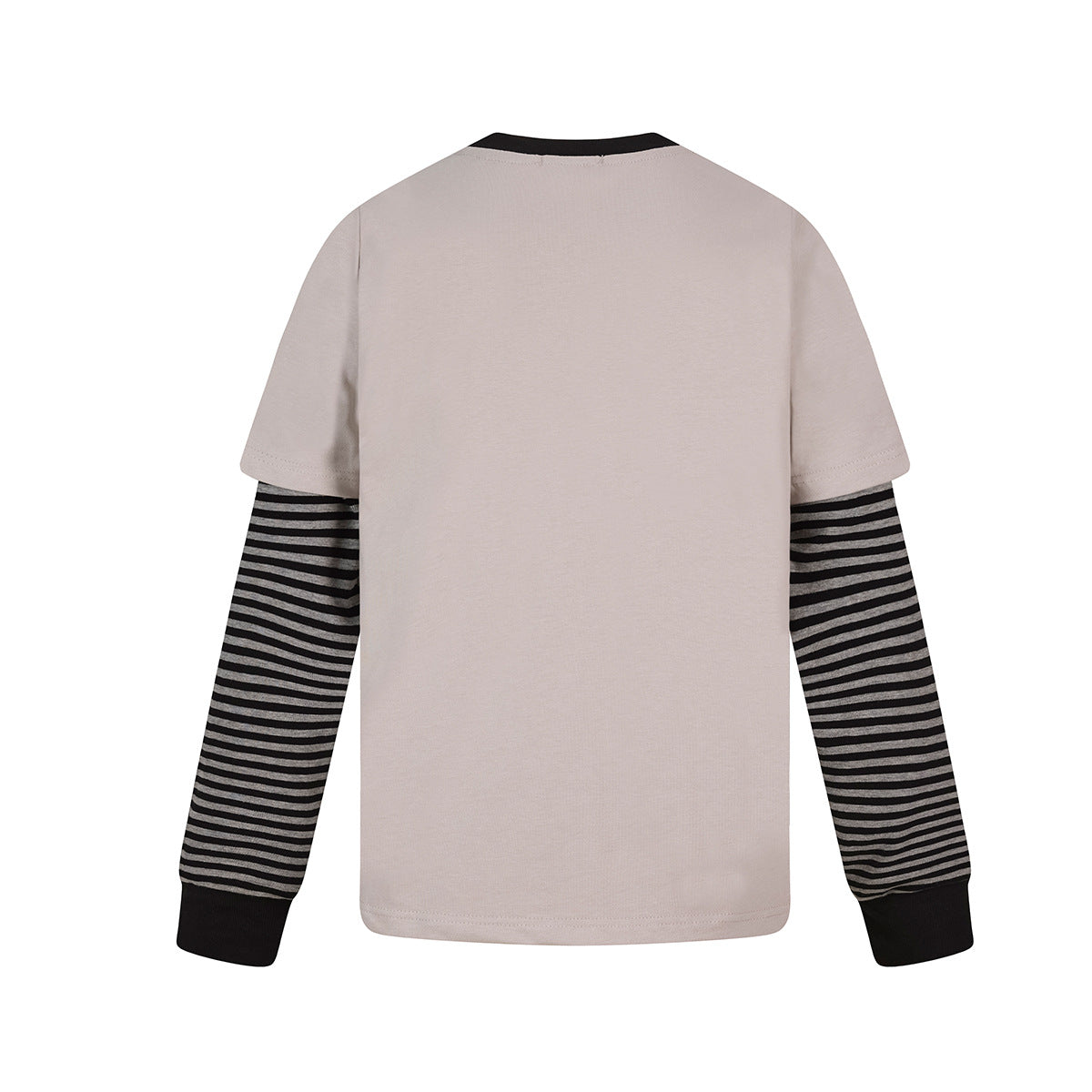 Faux Two-Piece Long Sleeve T-Shirt with Star Graphic & Striped Sleeves