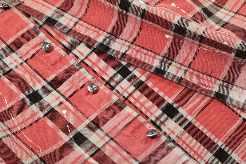 Camisa de franela de cuadros para mujer – Camisa oversize roja lavada y desgastada con botones