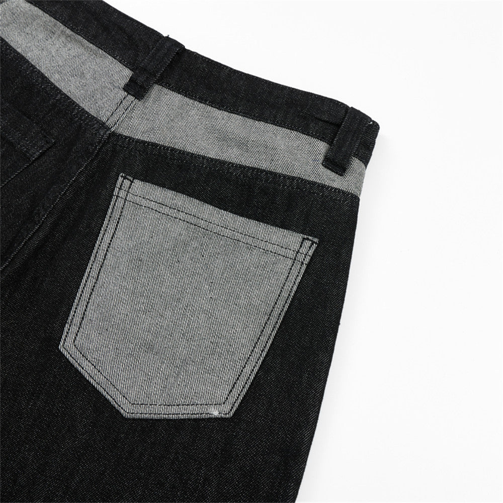 Jean homme noir baggy – Jambes larges, poches contrastantes et denim color block