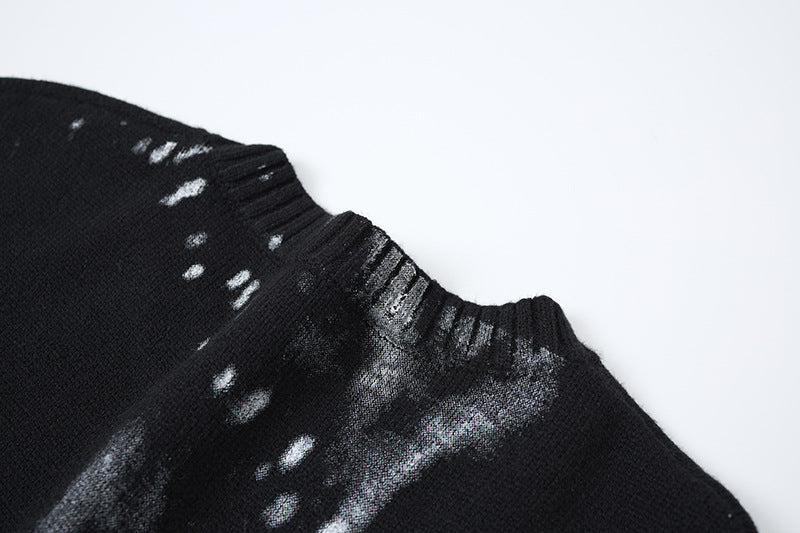 Ink-Wash-Strickpullover mit Farbspritzern und Rundhalsausschnitt – Oversized Streetwear