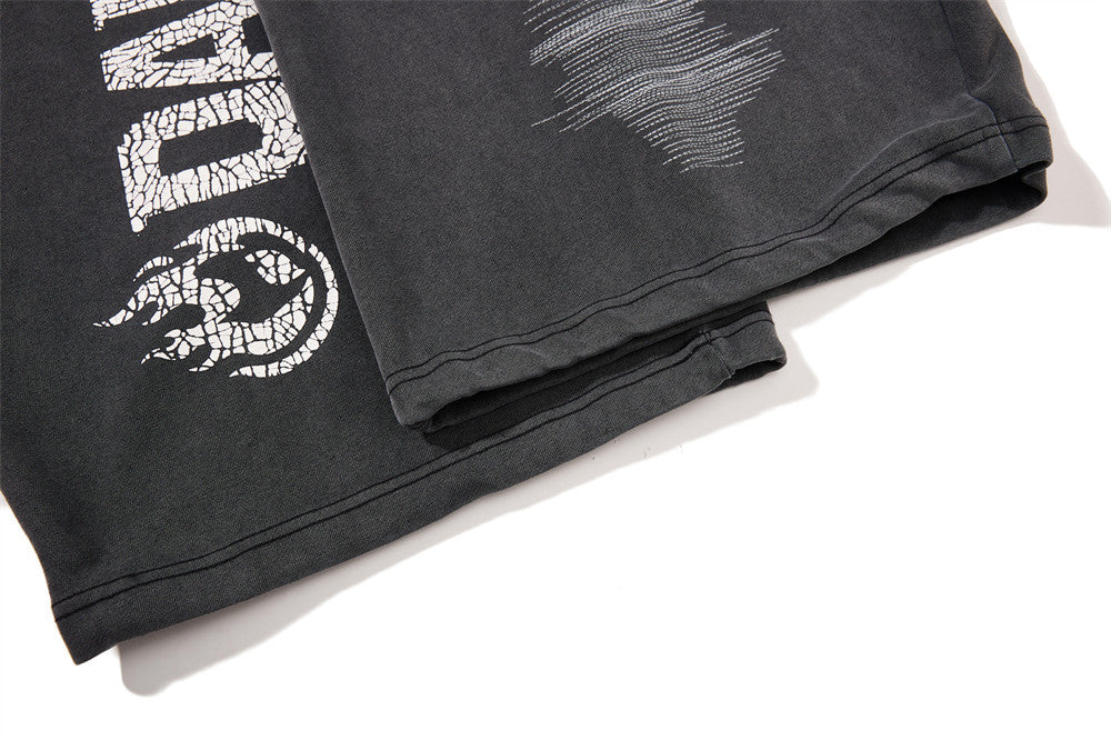 Wide-Leg Sweatpants with Cracked Letter Print and Lightning Graphic