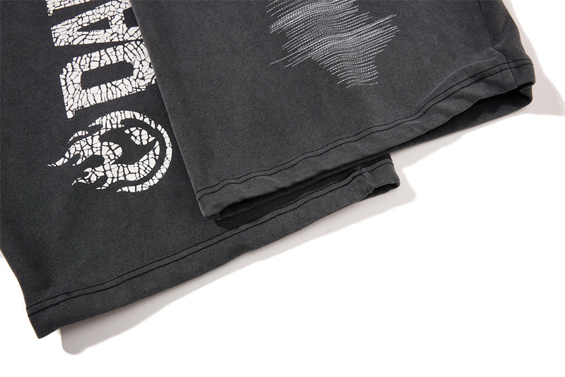 Wide-Leg Sweatpants with Cracked Letter Print and Lightning Graphic