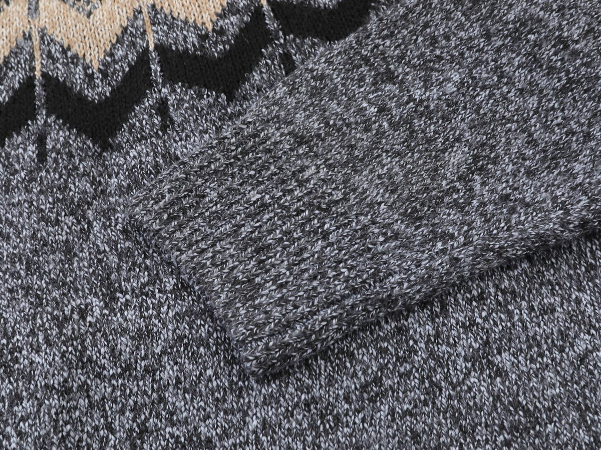 Fair Isle Jacquard Knit Zip-Up Sweater – Vintage Half-Zip Pullover