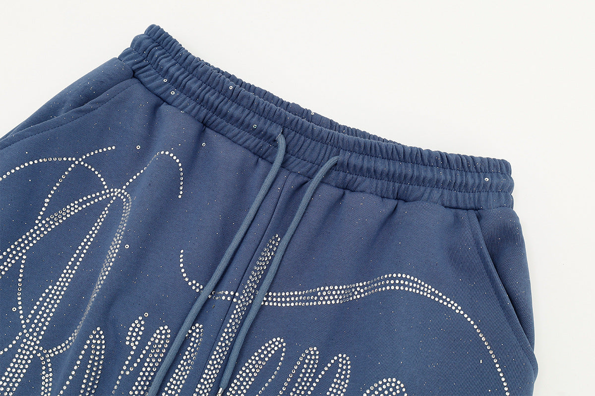 Wide-Leg Sweatpants with Rhinestone Script Lettering – Baggy Hip-Hop Style
