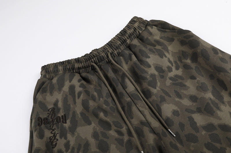 Leopard Print Wide-Leg Sweatpants with Faux Fur Cargo Pocket