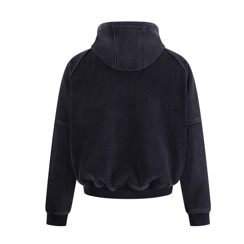 Hooded-Bomberjacke aus Waffelstrick mit Washed-Finish und Metallverschlüssen
