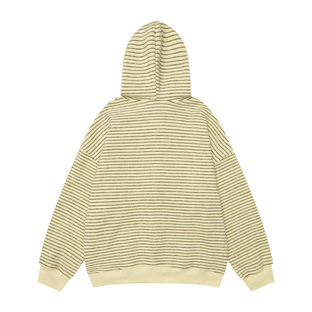 Striped Zip-Up Hoodie — Oversized American Vintage Fleece Cardigan