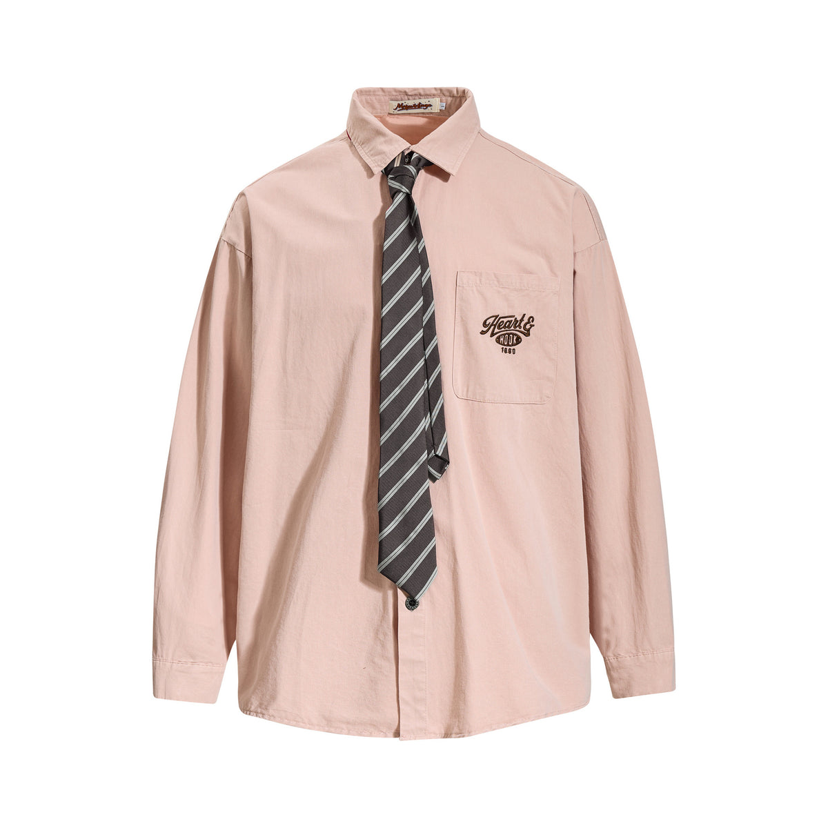 Tan Long Sleeve Shirt with Detachable Tie – Heart & Hook Embroidered Campus