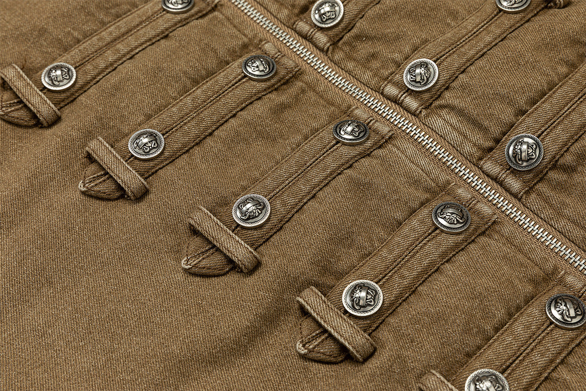 Military Napoleon Button Padded Jacket – Vintage Washed Court-Style Bomber