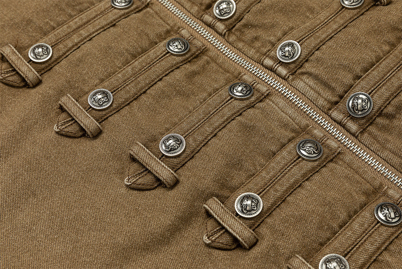 Military Napoleon Button Padded Jacket – Vintage Washed Court-Style Bomber