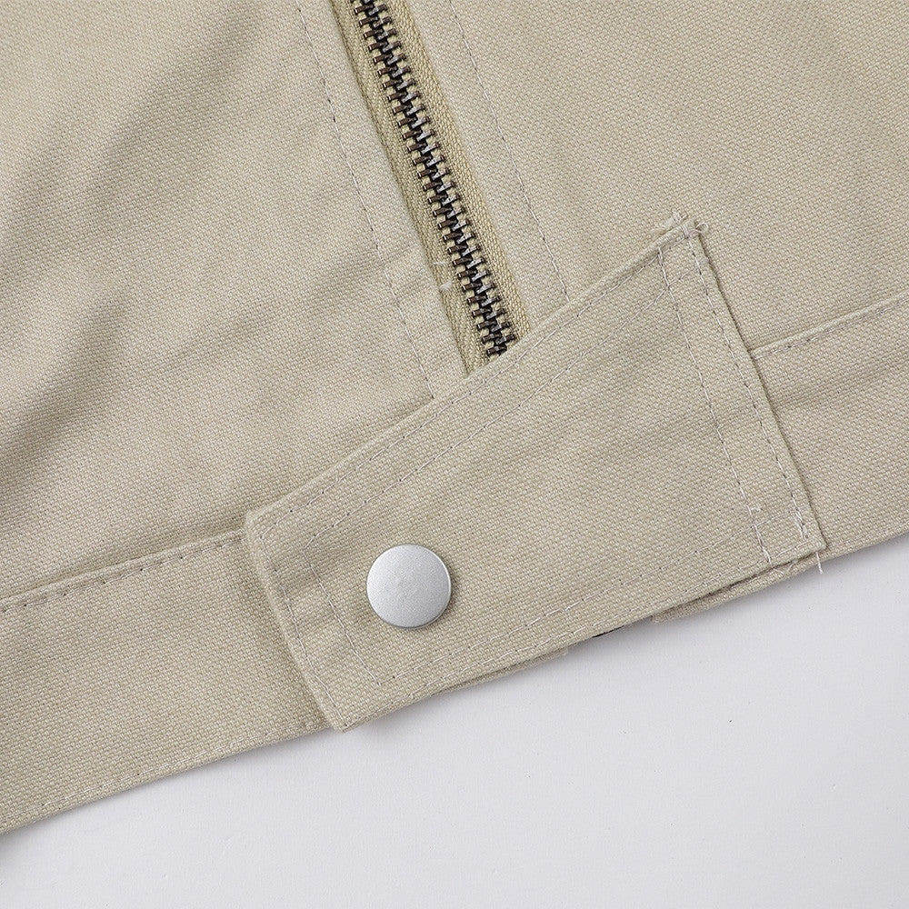 Herrenjacke im dekonstruierten Workwear-Stil – mit Reißverschluss, PU-Lederkragen und entspannter Passform