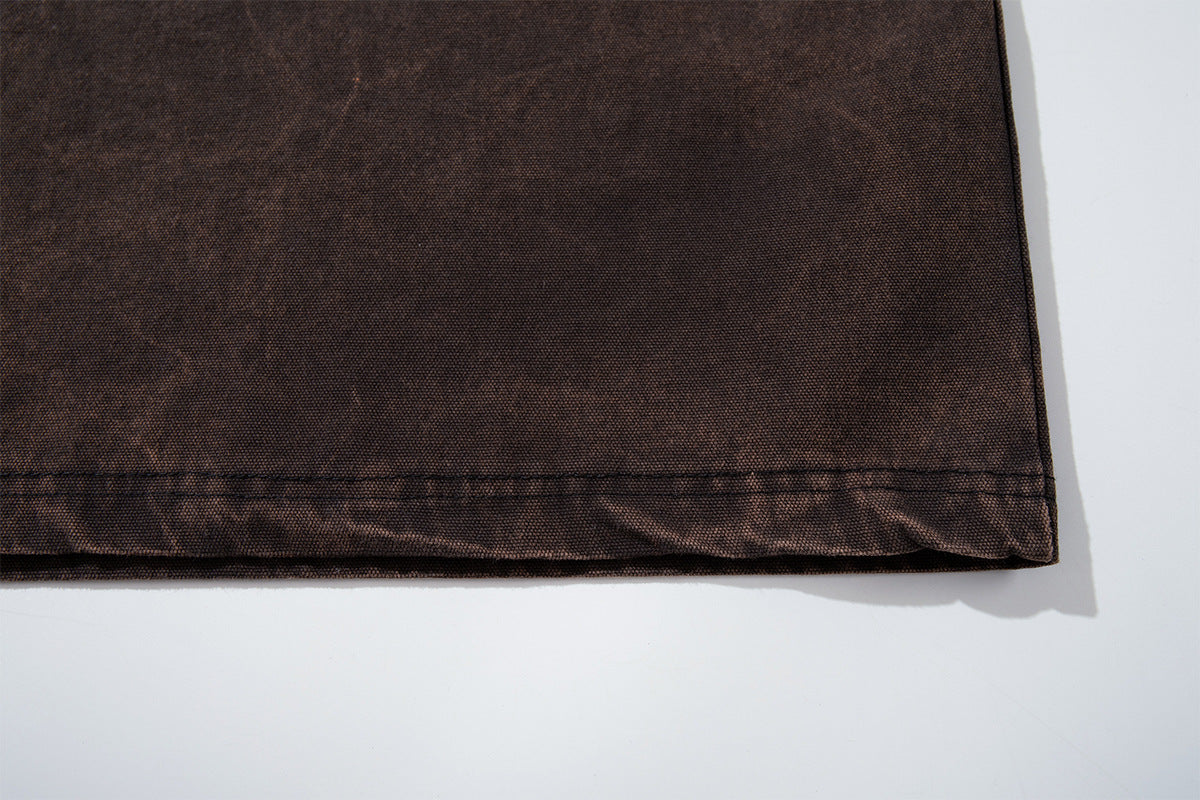 Long Sleeve Brown Shirt Raglan Patchwork Washed Vintage Streetwear Top
