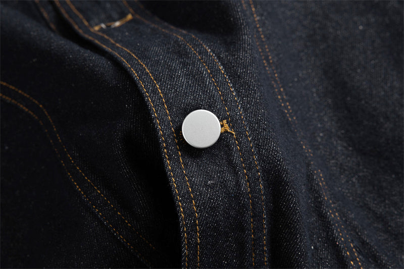 Men's Raw Denim Jacket with Corduroy Collar — Deconstructed Seam Design