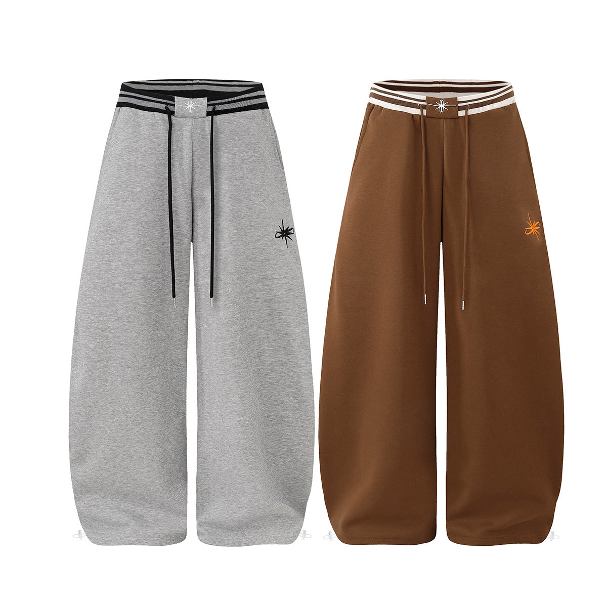 Jogginghose mit weitem Bein und gestreiftem Kontrastbund – Fleecehose mit Relaxed Fit
