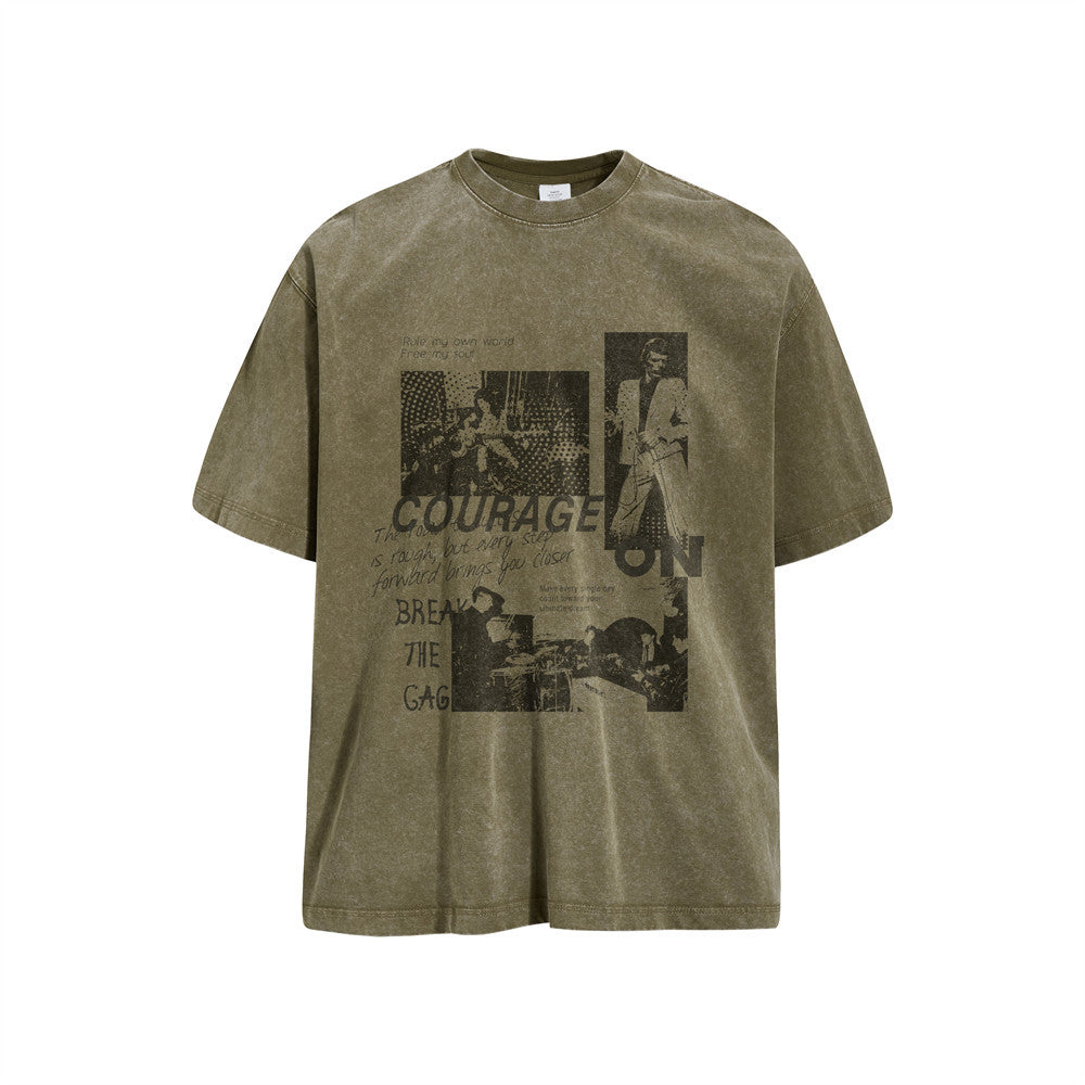 SEAKOFF Oversized Vintage Washed Music Graphic Tee | Courage On