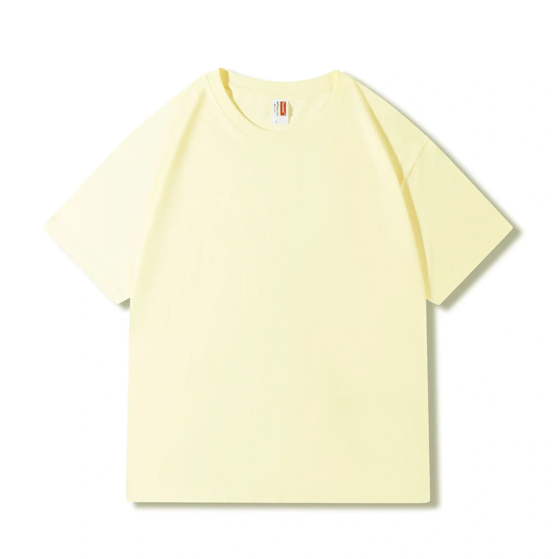 A Custom Anime Character Butter Yellow T-Shirt made from 230GSM 100% cotton is laid flat on a white background.