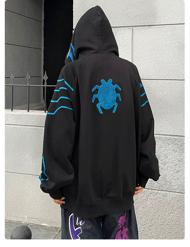 Cyberpunk Superhero-Inspired Hoodie - 400GSM Oversized Black Zip-Up Sci-Fi Sweatshirt