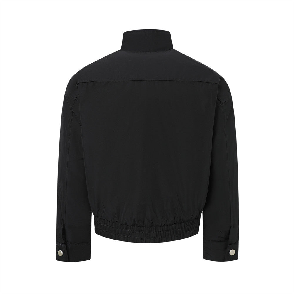 Men's Stand Collar Bomber Jacket with Padded Lining and Curved Seam Detail