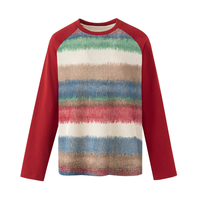 Men's Tie-Dye Stripe Raglan Long Sleeve Sweater with Colorblock Sleeves