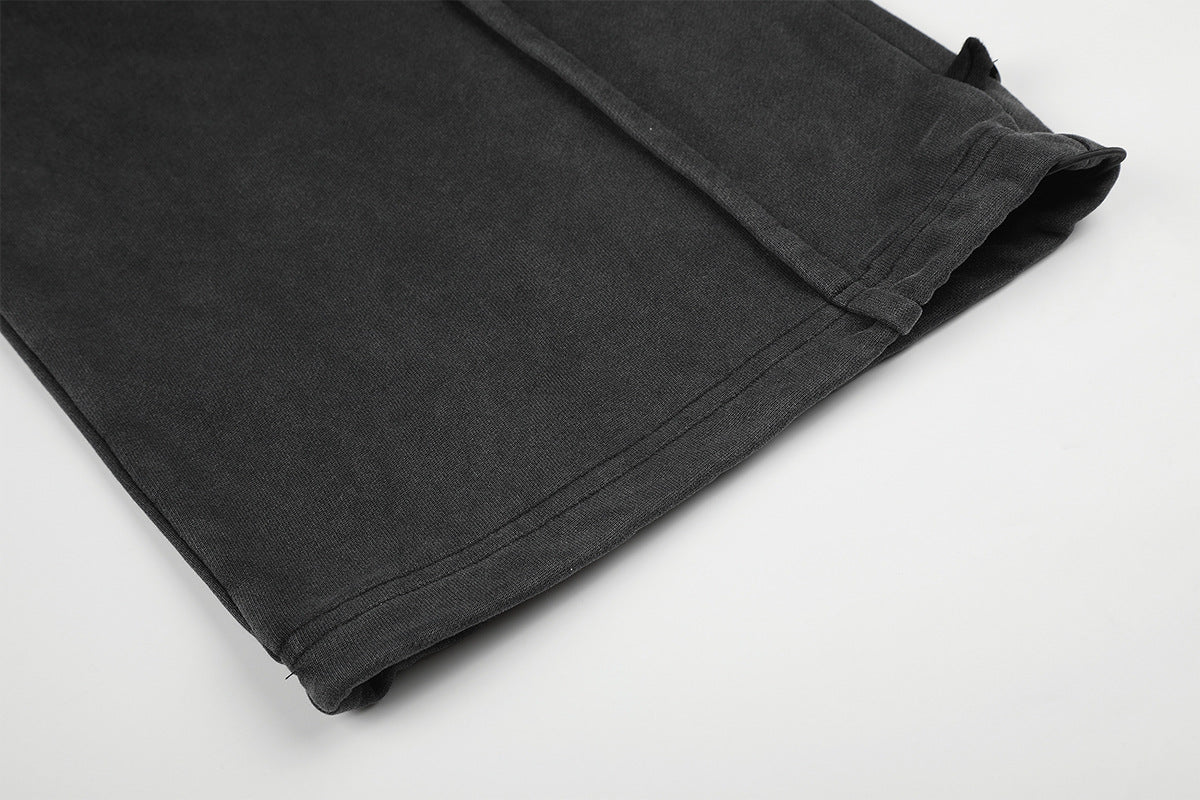 Pantalon de survêtement wide leg – Baggy streetwear américain noir délavé et brodé