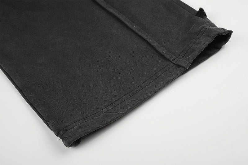 Pantalon de survêtement wide leg – Baggy streetwear américain noir délavé et brodé