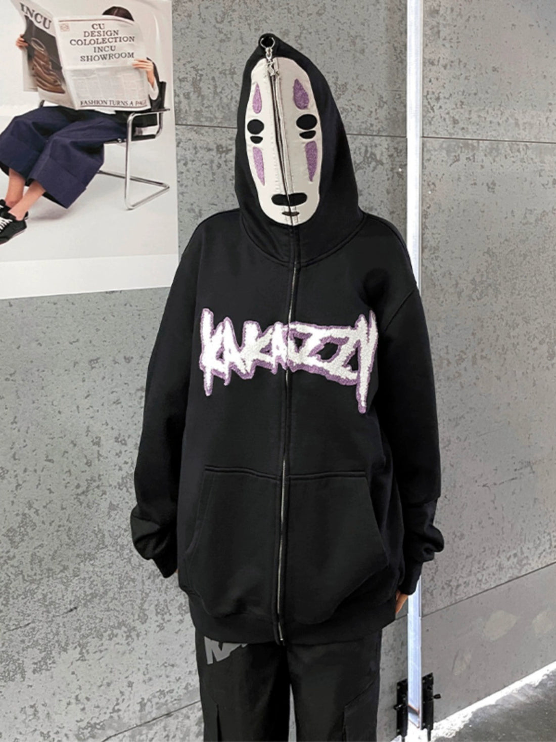 No-Face Anime Hoodie - 400GSM Oversized Spirited Away Zip-Up Sweatshirt