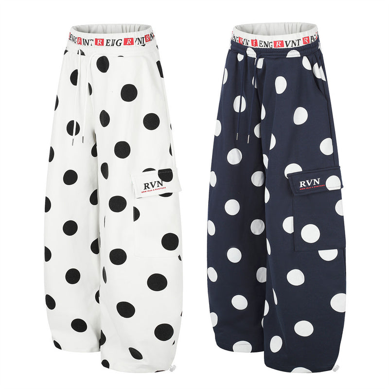 Polka Dot Wide-Leg Cargo Sweatpants – Oversized Balloon Fit Streetwear Pants