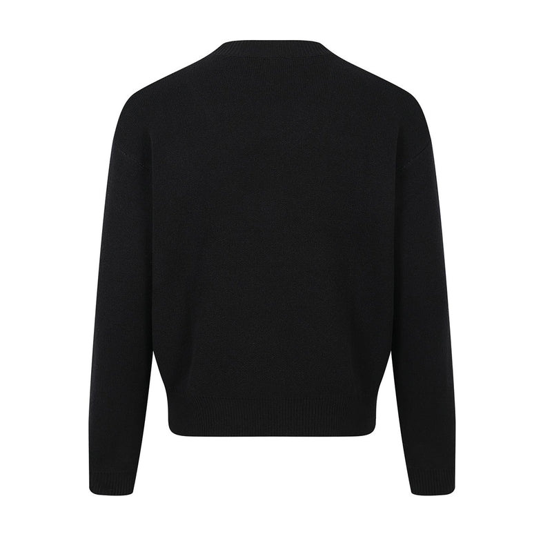 Rock Music Jacquard Crew Neck Pullover Sweater – Black Knit with Band Graphic