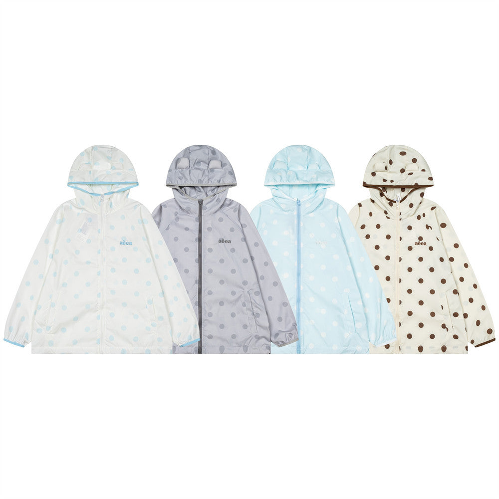 Polka Dot Hooded Windbreaker Jacket – Unisex Oversized Lightweight Outdoor Coat