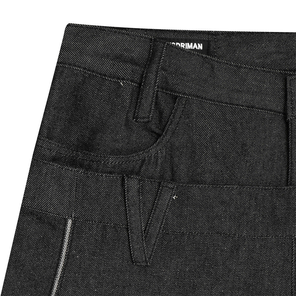 Jean homme en denim brut à jambes larges – Double ceinture, empiècements et silhouette incurvée