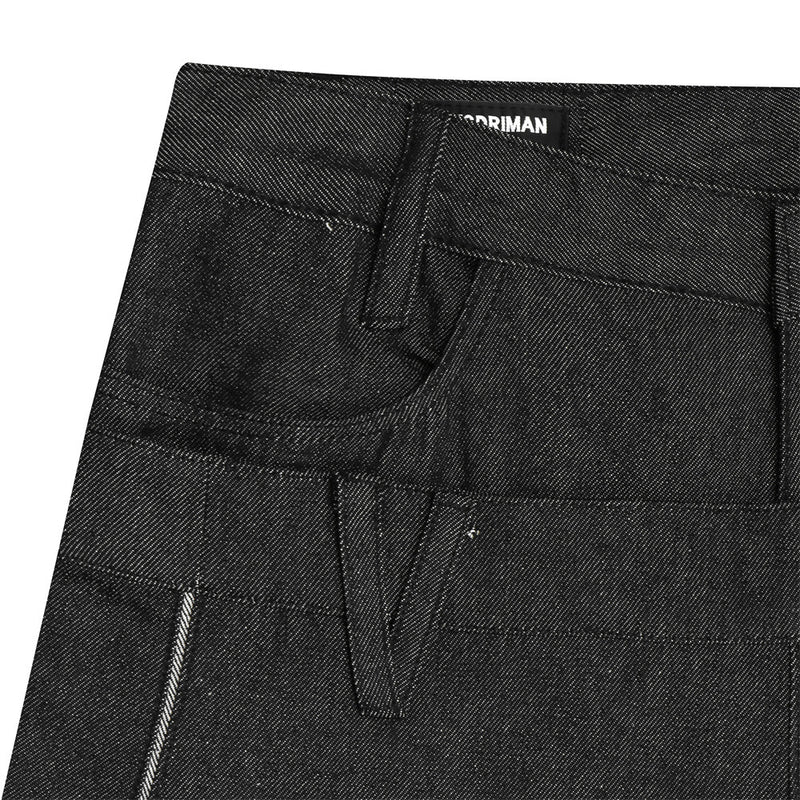Jean homme en denim brut à jambes larges – Double ceinture, empiècements et silhouette incurvée