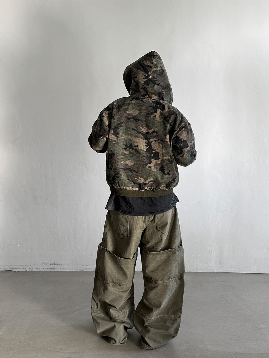 Camo NY Zip-Up Hoodie Jacket with Chenille Patch Letters