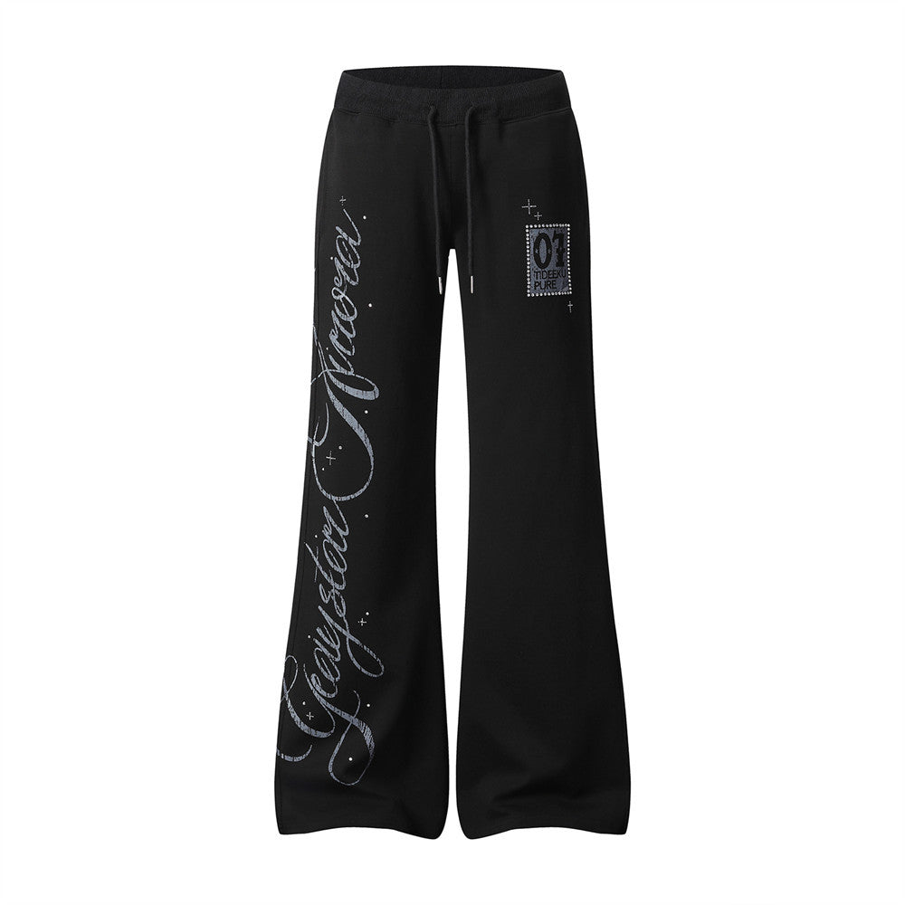 Pantalon de jogging flare wide leg homme avec imprimé script et taille élastique