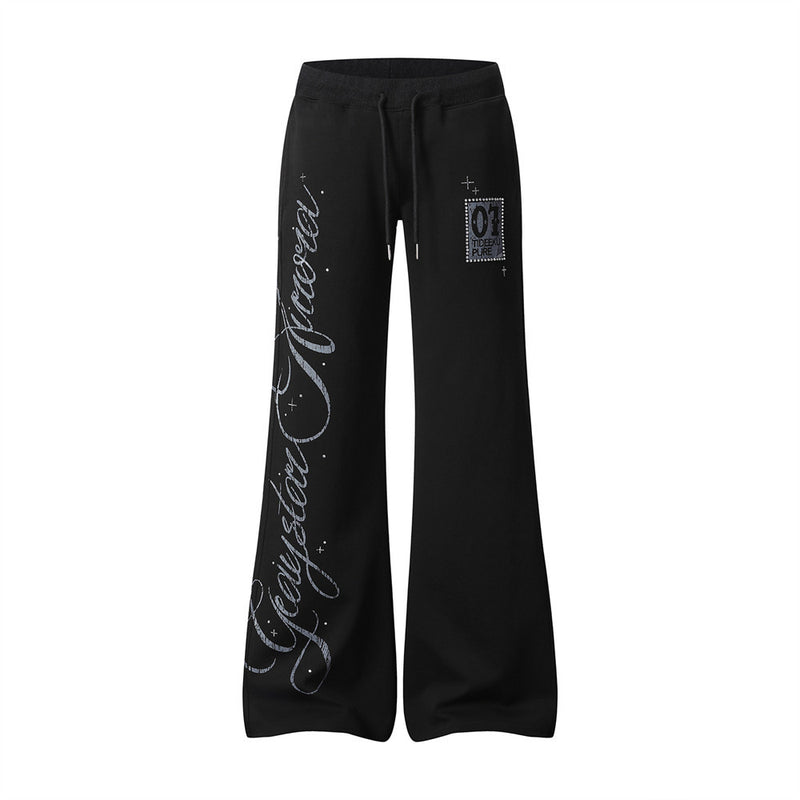 Pantalon de jogging flare wide leg homme avec imprimé script et taille élastique
