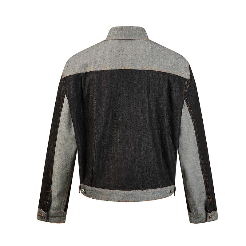 Veste en jean bicolore à empiècements contrastants – Coupe carrée