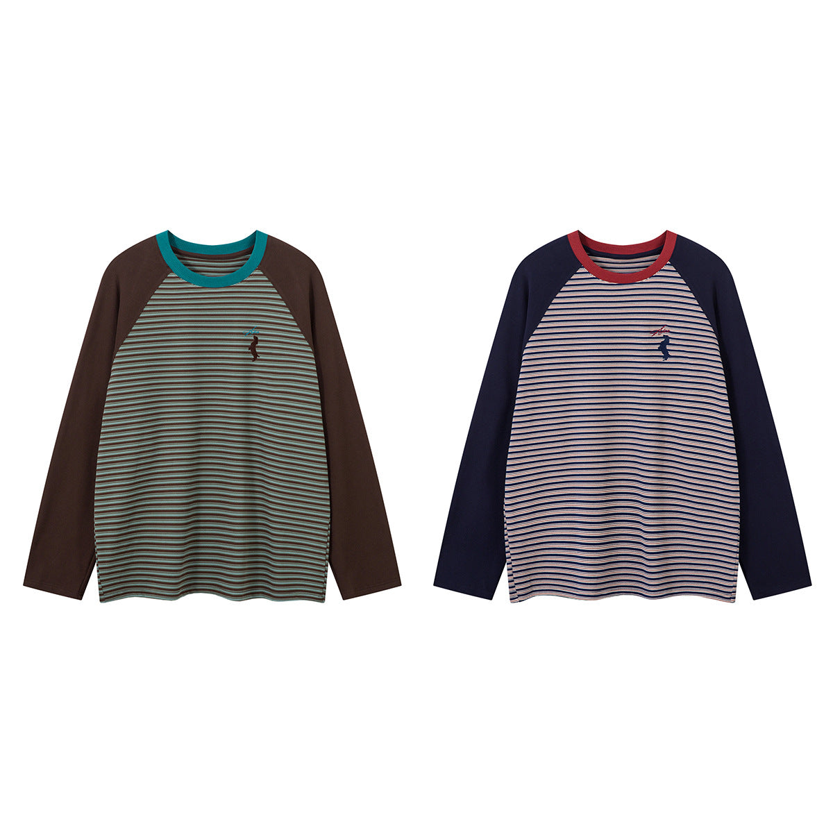 Striped Raglan Long Sleeve Shirt – Colorblock Contrast Sleeve Crewneck Tee
