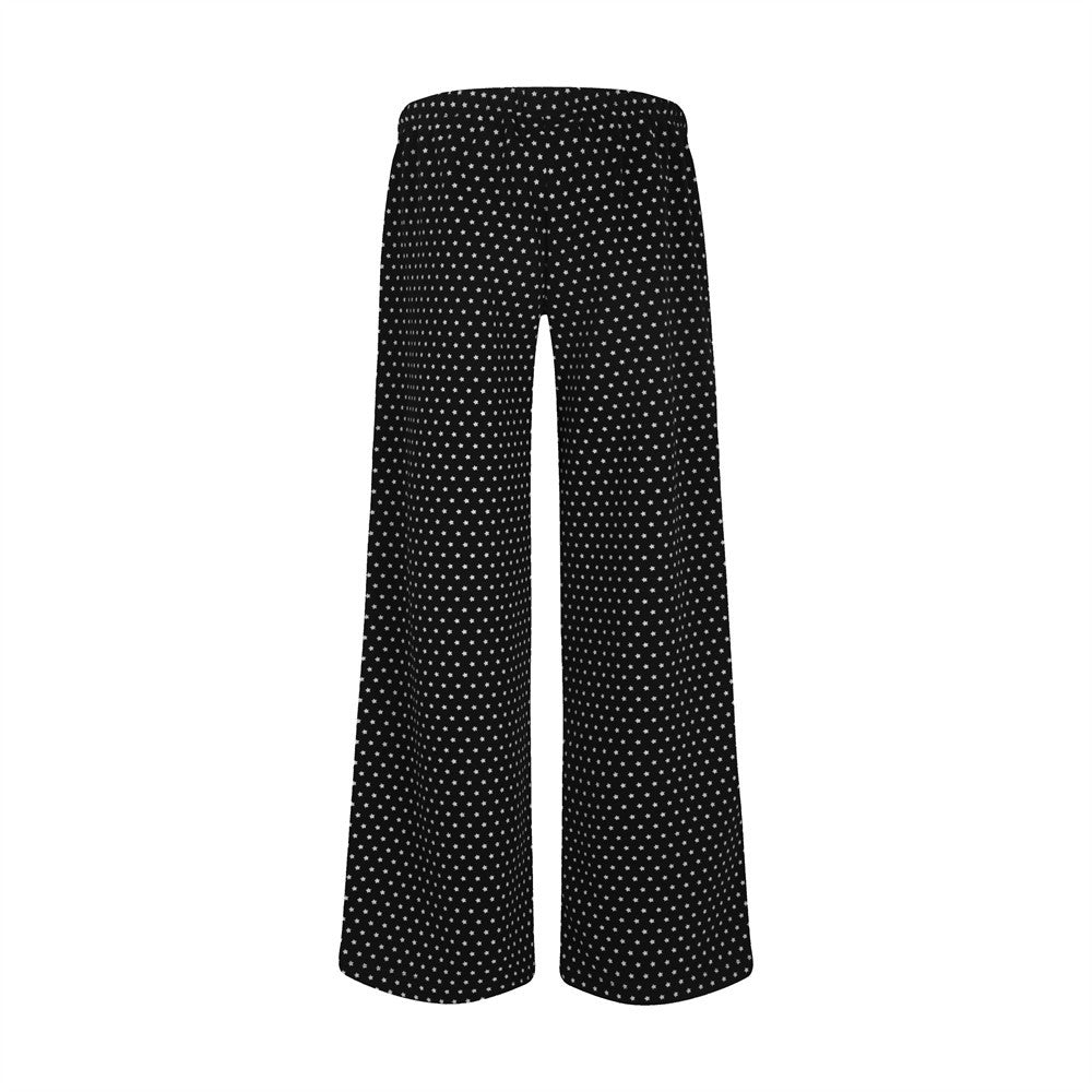 Polka Dot Wide-Leg Pants – Women's Relaxed Fit Drawstring Casual Trousers