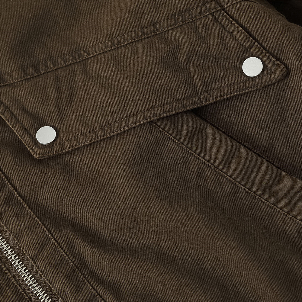 Veste bomber marron matelassée – Manteau homme zippé à col montant, style workwear
