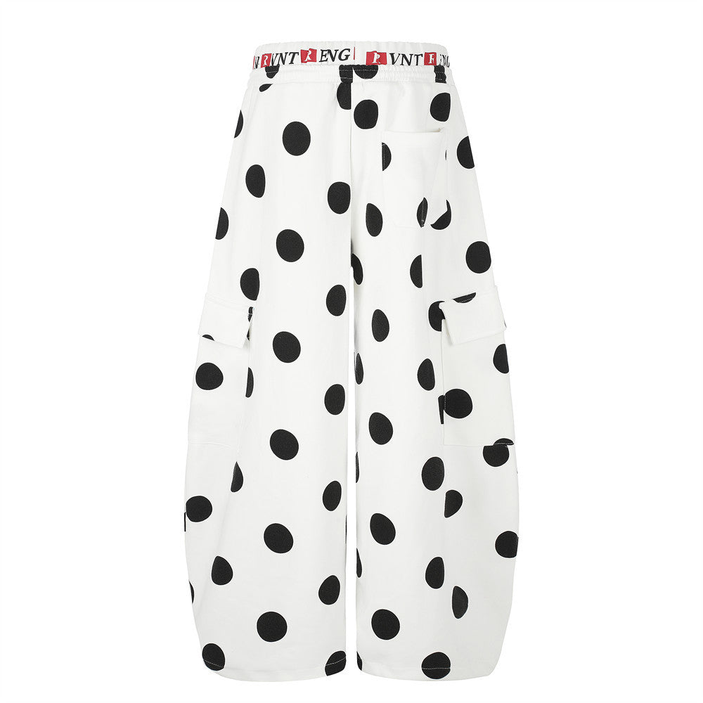 Polka Dot Wide-Leg Cargo Sweatpants – Oversized Balloon Fit Streetwear Pants