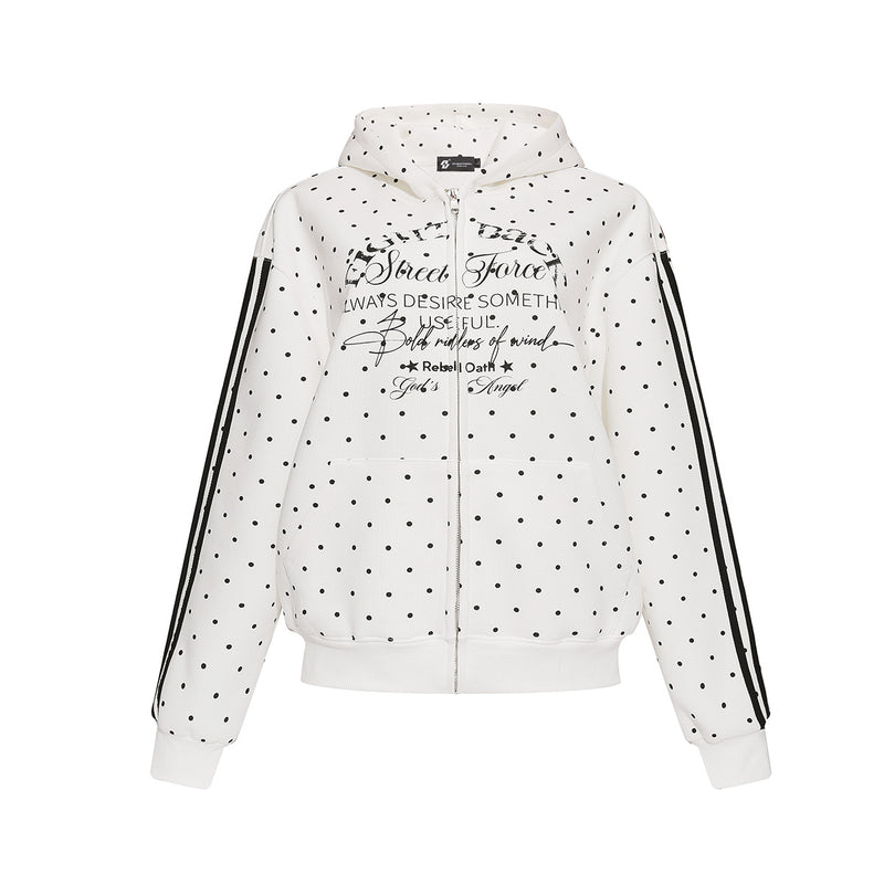 Punktierter Zip-Hoodie mit Street-Grafikprint und seitlichen Streifendetails