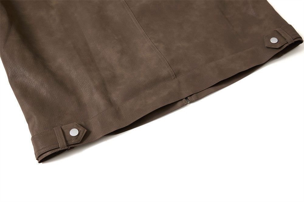Men's Vintage Distressed PU Leather Zip-Up Jacket – Relaxed Fit Retro Street