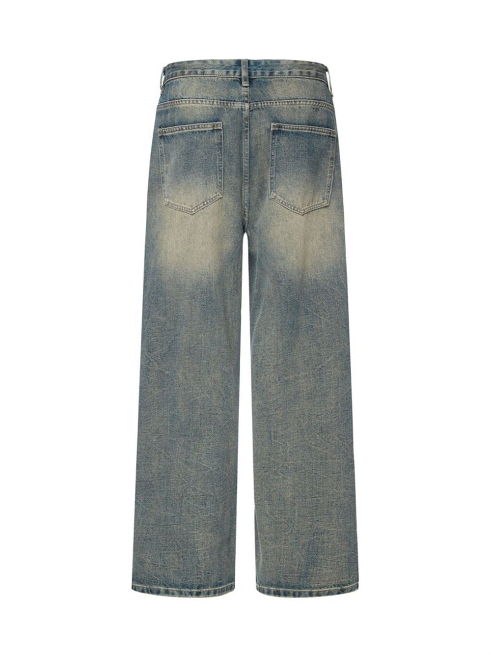 Wide-Leg Jeans Men – Vintage Wash Rhinestone Straight-Fit Denim